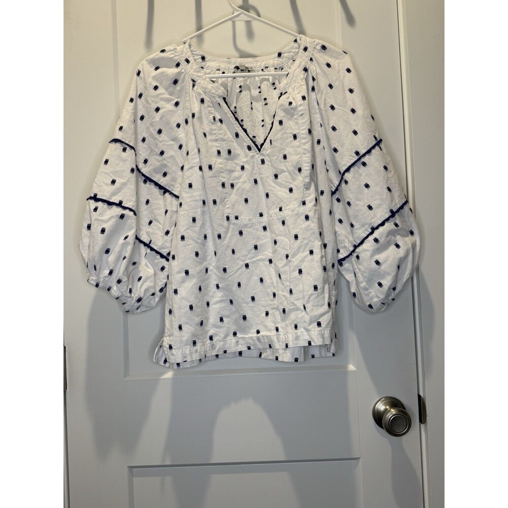 Tyler Boe Women Blouse Top Shirt Size Medium 100% Cotton Boho White Embroidered